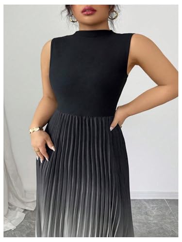 Image of SOLY HUX Women's Plus Size Summer Ombre Sleeveless Flowy Maxi Dress | Birthday, Pleated A Line, Mock Neck, Formal Outfits,Cocktail, Wedding, Graduation