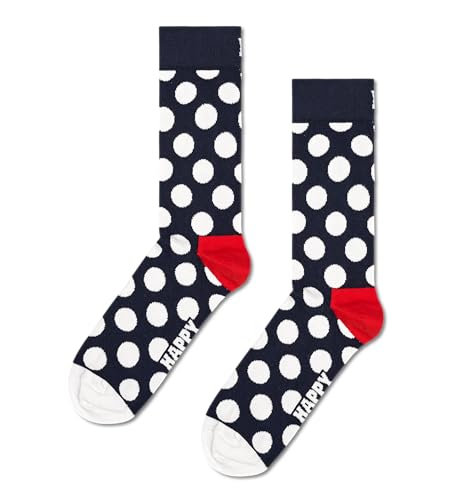 Happy Socks Classic Black,White and Red- Stripes and Dots Crew Socks-Made with Organic Cotton-Small/Medium-3-Pack3