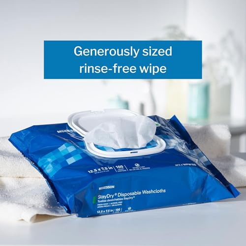 Image of McKesson Disposable Wipe 12 Pack, 600 Washcloths - Large Adult Body and Incontinence Washcloths with Aloe and Vitamin E, Alcohol-Free, 50 Wipes Per Pack