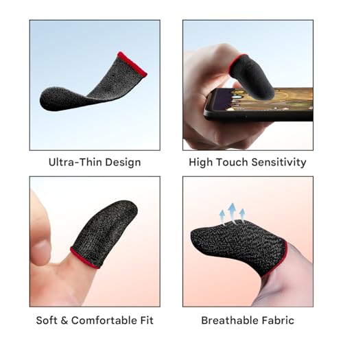 Image of Humble Mobile Gaming Thumb & Finger Sleeves, Anti-Slip Sweat-Proof High Precision Touch-Sensitive for PUBG, BGMI, COD Mobile & Free Fire - Breathable, Washable & Universal Fit - 3 Pairs (6 Pcs)