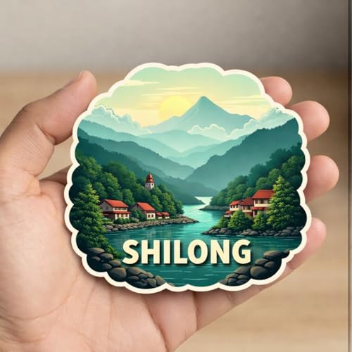 Image of Naxon Shillong City Theme Souvenir Wooden Fridge Magnet | Scotland of the East Hills & Waterfalls Design 3x3 Inch Refrigerator Magnet for Kitchen & Home Decor | Travel Gift from Shillong | Pack of 1