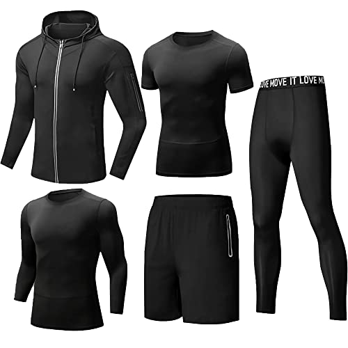 Tancefair 5 pièces vêtements d'entraînement de Fitness pour hommes pantalons de Compression à manches courtes/longues chemise haut veste ensemble costume Cover