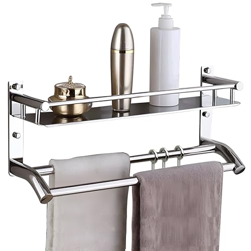 Image of Pivalo 304 Grade Stainless Steel Towel Holder Double Layer Chrome Finish Stand Multipurpose Hanger Wall Mount Bath Kitchen Bathroom Accessories Rack Shelf Organizer (Silver, Set of 1, 1001A)