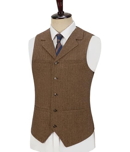 Hunting Aged Mens Tweed Vests Herringbone Waistcoats Retro Casual Wedding Wool Business Vests3