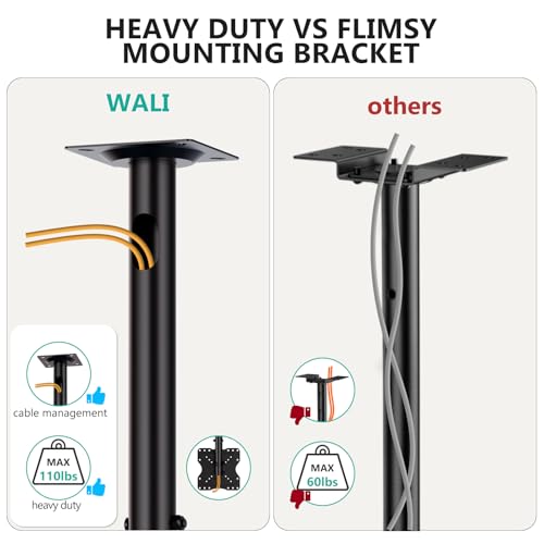 Image of WALI TV Ceiling Mount Adjustable Bracket Fits Most LED, LCD, OLED and Plasma Flat Screen Display 23 to 43 Inch, up to 110 Lbs, Mounting Holes 200x200mm (CM2343), Black