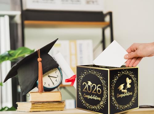 Image of 2026 Graduation Card Box Holder, Foldable Grad Congrat Decoration Box for Boys Girls Men Women Graduation Party Celebration Black