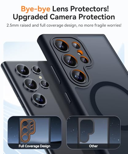 Image of CANSHN Designed for Samsung Galaxy S22 Ultra Case [Full Camera Protection] [Compatible with MagSafe] Translucent Matte Shockproof Protective Phone Cover 6.8 Inch - Black