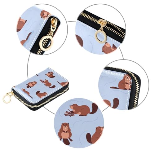 RFID Credit Card Holder Cute Beavers Leather With Zipper Card Case Wallet for Women Girls3