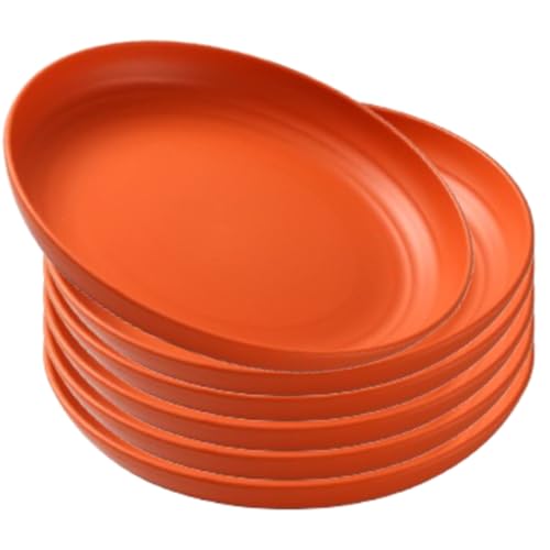 Image of YANCI 20 cm Large Deep Plastic Plates, Unbreakable and Reusable Light Weight Dinner Plates Pasta and Dumpling Bowl Microwave Safe BPA Free Dishwasher Safe, Set of 6, Orange