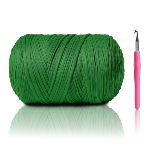 Image of 800G(228YDS) Tshirt Yarn for Crocheting,Chunky T-Shirt Yarn for Beginner Crochet Bags,Baskets,Coasters,Shoes,Clothes,DIY Crafts, Elastic Fabric Thick Hand Knitting Crochet Yarns (Grass Green)