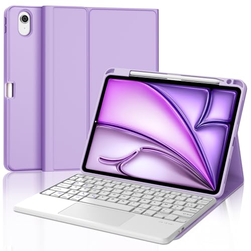 JADEMALL Clavier avec Touchpad pour Air 11" M2/M3 2024/2025, Coque iPad Air 11 Pouces M2/M3 avec AZERTY Français Clavier Détachable avec Trackpad, Violet Clair