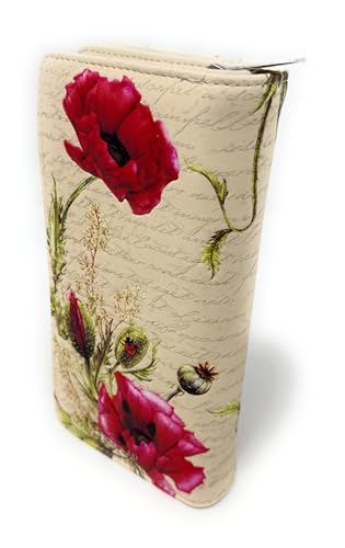 Shag Wear Ladybugs and Poppies Large Nature Wallet for Women and Teen Girls Vegan Faux Leather Beige 7"3