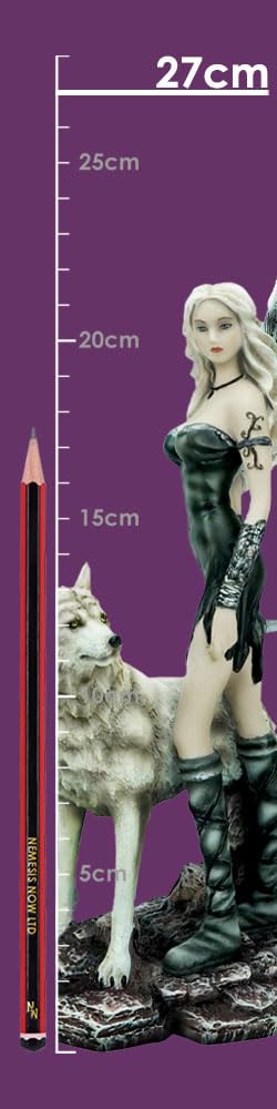 Nemesis Now Statua di fata gotica fantasy con lupo bianco, statuetta in resina dipinta a mano per collezionisti, regali e decorazioni per la casa - Esarosa 21,6 cm