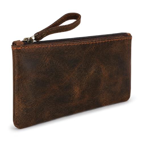 Image of Leather Pencil Pouch, Currency Pouch, Leather Pencil Case, Zippered Pouch Paper Money, Pen Case, Pen & Marker Case, Pencil Case For Artists & Professionals (Brown)