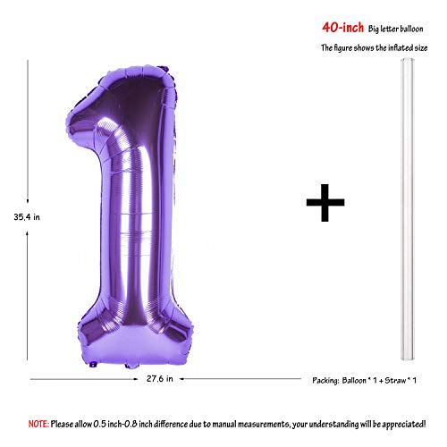 Image of 40 Inch Purple number Helium Foil Birthday Party Digit Balloons (Purple 1)