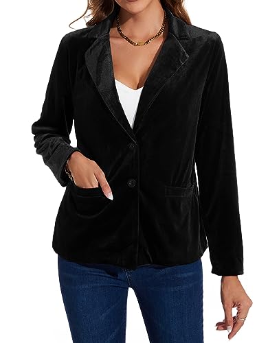 MINTLIMIT Velvet Blazers for Women Notched Lapel Long Sleeve Lapel Button Suit Blazer for Bussiness Casual, XL, Black3