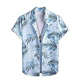 XU-SHITONG Hawaiian Shirt for Men, Summer Casual Fit Short Sleeve Button Down Shirts Tropical Holiday Beach Shirts(L) Light Blue