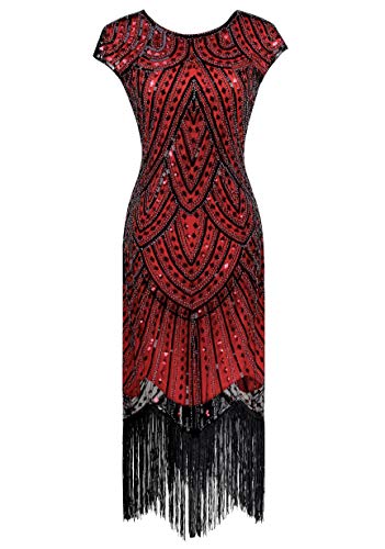 Vintage Women's Flapper Dresses 1920s Sequin Beaded Fringed Great Gatsby Dress (US 12-14, Red) Vintage Women's Flapper Dresses 1920s Sequin Beaded Fringed Great Gatsby Dress (US 12-14, Red)