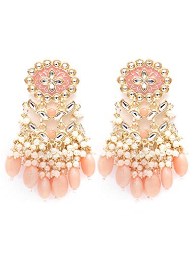 Image of Karatcart Red Stone Studded Gold Plated Drop Earrings for Women