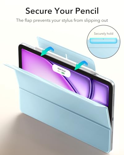 Image of ESR Case for iPad Air 13 Inch M4 /M3 /M2, iPad Pro 12.9 Case, Light Blue | Powerful Magnetic Attachment, Slim Trifold Stand Case, Supports Pencil Pro /USB-C, Rebound Series