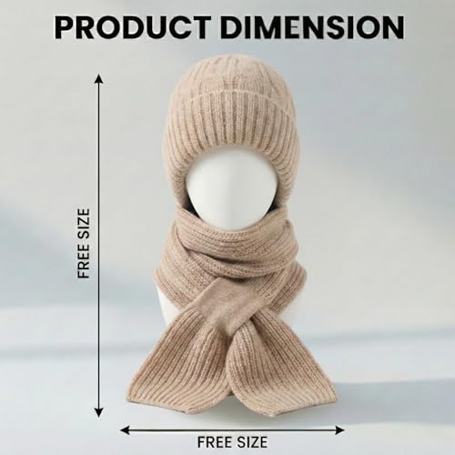 Image of Kraptick Women's Winter Cap and Scarf Set - Thick Fleece Lined Knitted Beanie Hat and Neck Warmer Muffler for Ladies, Soft & Stretchable Woolen Snow Proof for Extreme Cold -4