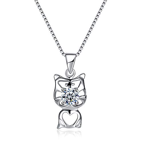 Collier en argent S925 et bijou chaton mignon élégant pour femme sensible