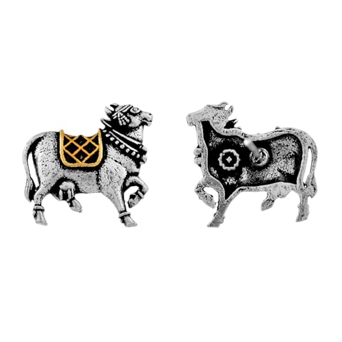 Image of Voylla Qasbah Nandi Oxidised Two Tone Stud Earrings For Women Anti Tarnish Silver Oxidised Earrings Dual Tone Ethnic Casual Daily Style Traditional Jewellery Womens Day Gift For Her Festive Jewellery