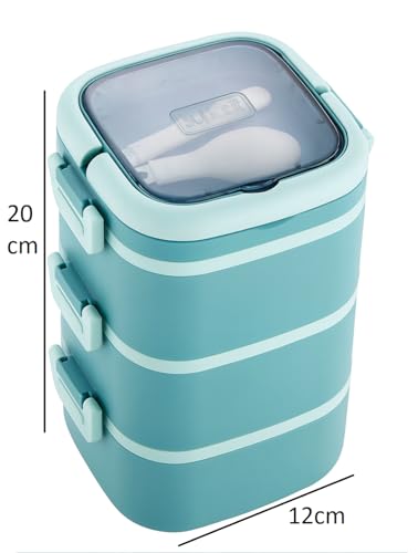 Image of 3 Layer Stainless Steel Insulated Lunch Box-Tiffin Box for Kids,Adults| Leak Proof Double Wall Lunchbox for Office, School Use with Spoon & Lid -Color May Vary (Square)