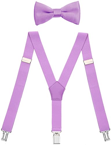 Image of Men's Boys' Bow Tie and Suspenders Set Y Shape Adjustable Elastic