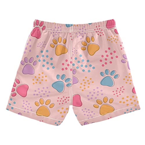 senya Boys Swim Trunks Quick Dry UPF 50+ Pets Paws Cat Dog Footprint Cute Dots Pink Beach Board Shorts Kids Bathing Suits Swimsuit, S2