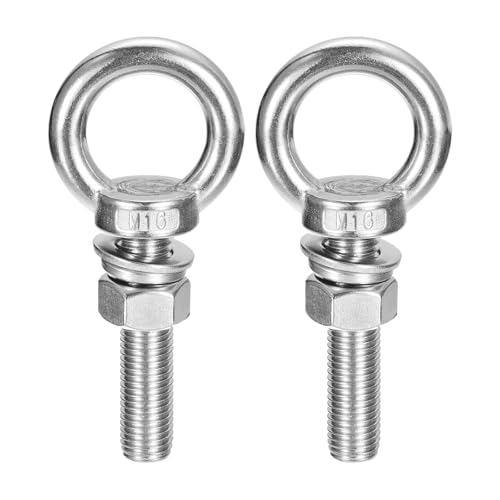 Image of uxcell Lifting Eye Bolt, 2 Sets M16 x 70mm Eye Bolt with Nut Washer 304 Stainless Steel Shoulder Lifting Ring Eye Bolt for Hanging Item