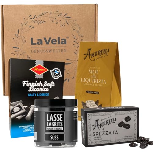 LA VELA Genusswelten Lakritz Geschenkset, Süßes und Salziges Lakritz aus Europa, 4 Sorten, 555 g, Probierset