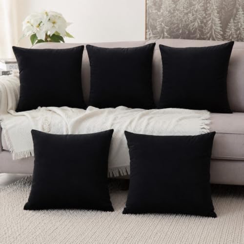Image of Khooti Velvet Cushion Cover, 28x28 | Black | Pack of 5 | Solid Plain Soft & Smooth, Decorative Cushion Covers for Living Room, Bedroom, Couches, Chairs, Sofas, Beds & Home Decor