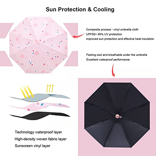 Time Lover Compact Travel Sun & Rain Umbrella Windproof Portable Mini Folding Umbrella For Girls Women (Peach) #TOP3