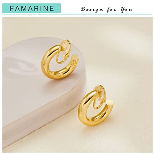FAMARINE Clip on Earrings for Women, Chunky Chunky Tube Hoop Clip Earrings No Piercing Earrings3
