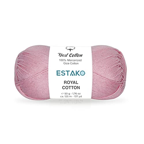 Image of Estako Royal Cotton, 100% Mercerized Giza Cotton Yarn, Soft, Super Fino 1 for Crochet and Knitting 1.76 Oz (50g) / 137 Yrds (125m) (5096 - Baby Pink)