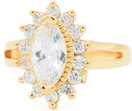 Beautiful Marquise Cut Cubic Zirconia CZ Halo Engagement Anniversary Ring, 18k Yellow Gold Filled Plated2