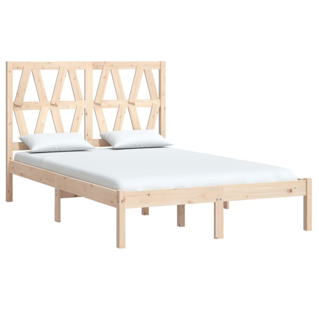 Lite sosnowe Klasyczna rama łóżka Podwójna Brąz 135x190 cm | Rama łóżka sosnowa 135x190 cm podwójna lite drewno z zagłówkiem solidna