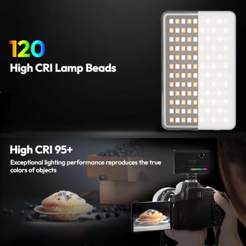 Image of VIJIM VL120 LED on Camera Video Light,Mini Bi-Color LED Camera Light,Portable Photography Lighting w 6 Color Filters, 3100mAh Rechargeable CRI 95+ 3200K-6500K Dimmable LED Panel Light for DSLR Camera