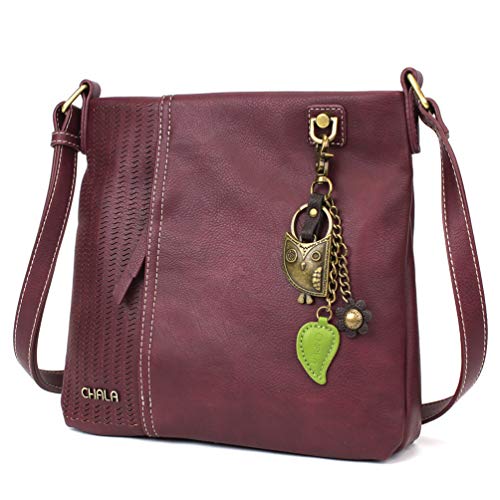 CHALA Laser Cut Crossbody Faux Leather - Metal Owl - Plum