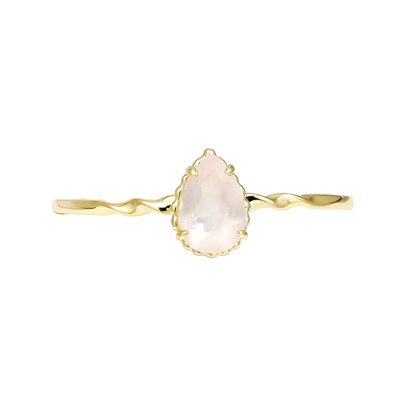 Anillo para mujer, oro de 18 quilates, con forma de pera, cristal rosa, anillo de compromiso, vintage, para mujer