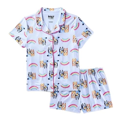 Centric Brands Bluey & Bingo Girls’ 2pc Pajama Set – Button-Down Collar Top & Shorts – Toddler Sleepwear – Sizes 2T–4T