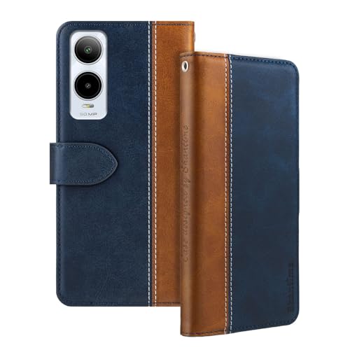 Shantime Leder Flip Hülle Kompatibel mit Cricket ATundT SL219A Hülle Mit Kartenhalter RFID-blockierend Magnetischer Ständer Schlanke Passform Geschäftsschutzhülle(Blau)