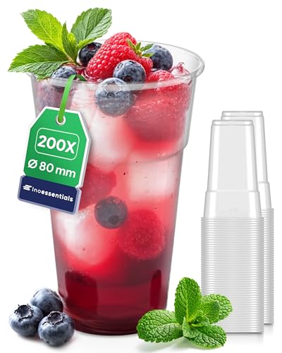 Inoverse 200 Stück Plastikbecher Trinkbecher, 0,3 L Transparent Ausschankbecher, Partybecher Kunststoff, Plastik Becher, Partygeschirr, Bierbecher, Wasserbecher