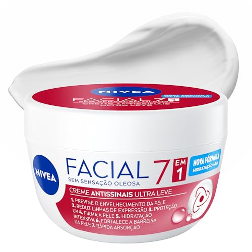 NIVEA Creme Facial Antissinais Ultraleve 7 em 1 100g, Previne Envelhecimento, Reduz Linhas Finas, Hidratação 48h, Antioxidantes, Cuidado Facial