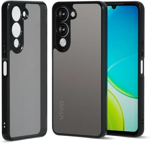 Image of Matte Frosted Back Case for Vivo Vivo T4 Lite 5G / Vivo Y19e 5G / iQOO Z10 Lite 5G , Raised Camera Lip, Screen Raised Lip, Soft Buffer Bumper, Dustproof Net, 3D Integrated Buttons, Bumper Cover, Black