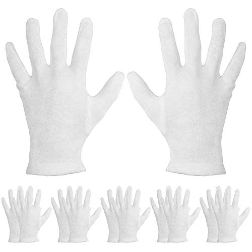Preisvergleich Produktbild Wuudi weiße Baumwollhandschuhe, weich, leicht Arbeitshandschuhe, Inspektionshandschuhe, bequem, atmungsaktiv, saugfähig, 6 Paar