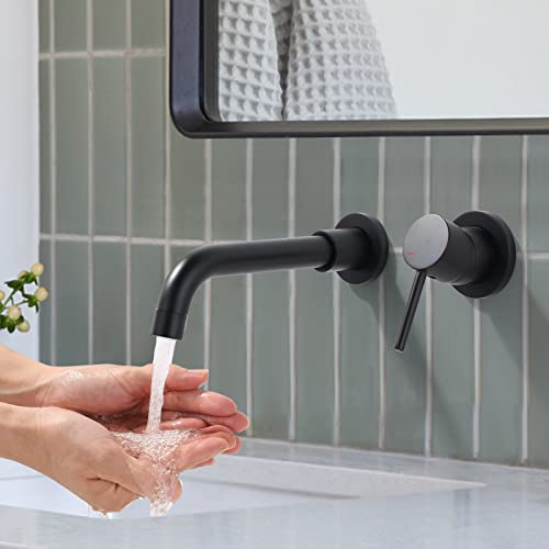 iVIGA Mitigeur Lavabo Mural Rotatif à 360°Robinet Salle de Bain pour Baignoire et Lavabo Robinetterie Lavabo Encastré Mural Design Moderne Noir