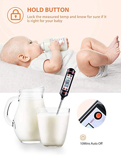 Homasy Digital Barbecue Thermometer 2 Pieces, Meat Kitchen Household Cooking Thermometer Instantly Readable with Long Probe, LCD Screen Ideal for BBQ, Baby Food Preparation - Thumbnail 5