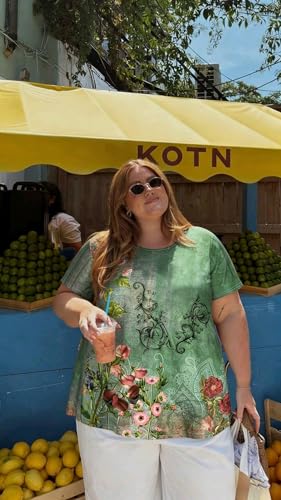 Image of JOELLYUS Plus Size Tops for Women Tunic Floral Casual Short Sleeves T Shirts Flowy Blouses 2026